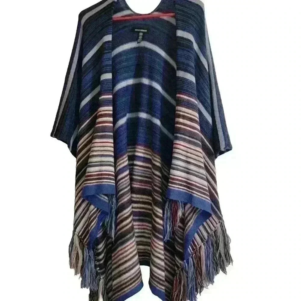 Ashley Stewart Womens Poncho Cape One Size Boho Striped Multicolor - Picture 5 of 11